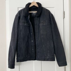 ZARA MEN’S BLACK DENIM JACKET WITH WARM LINING IN SIZE XL